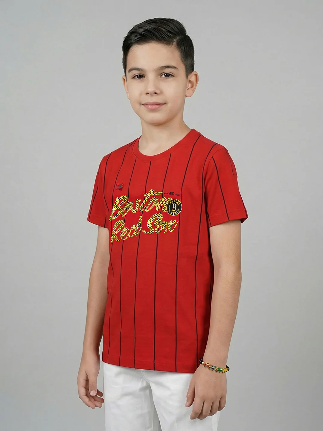 Boys Red Printed Round Neck Half Sleeve T-Shirt - Image 3