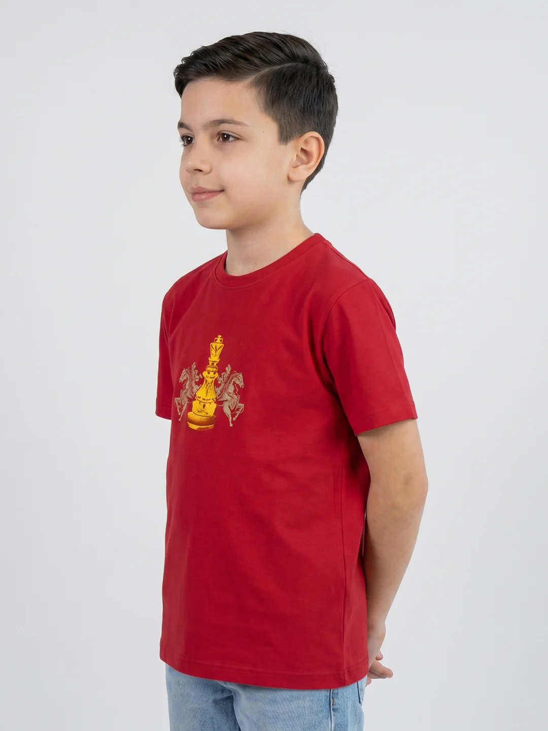 Boys Red Printed Round Neck Half Sleeve T-Shirt - Image 3