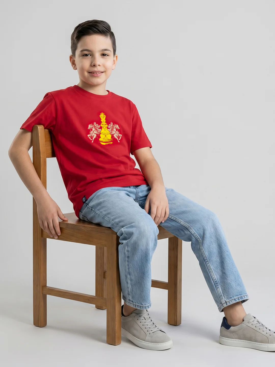 Boys Red Printed Round Neck Half Sleeve T-Shirt - Image 5