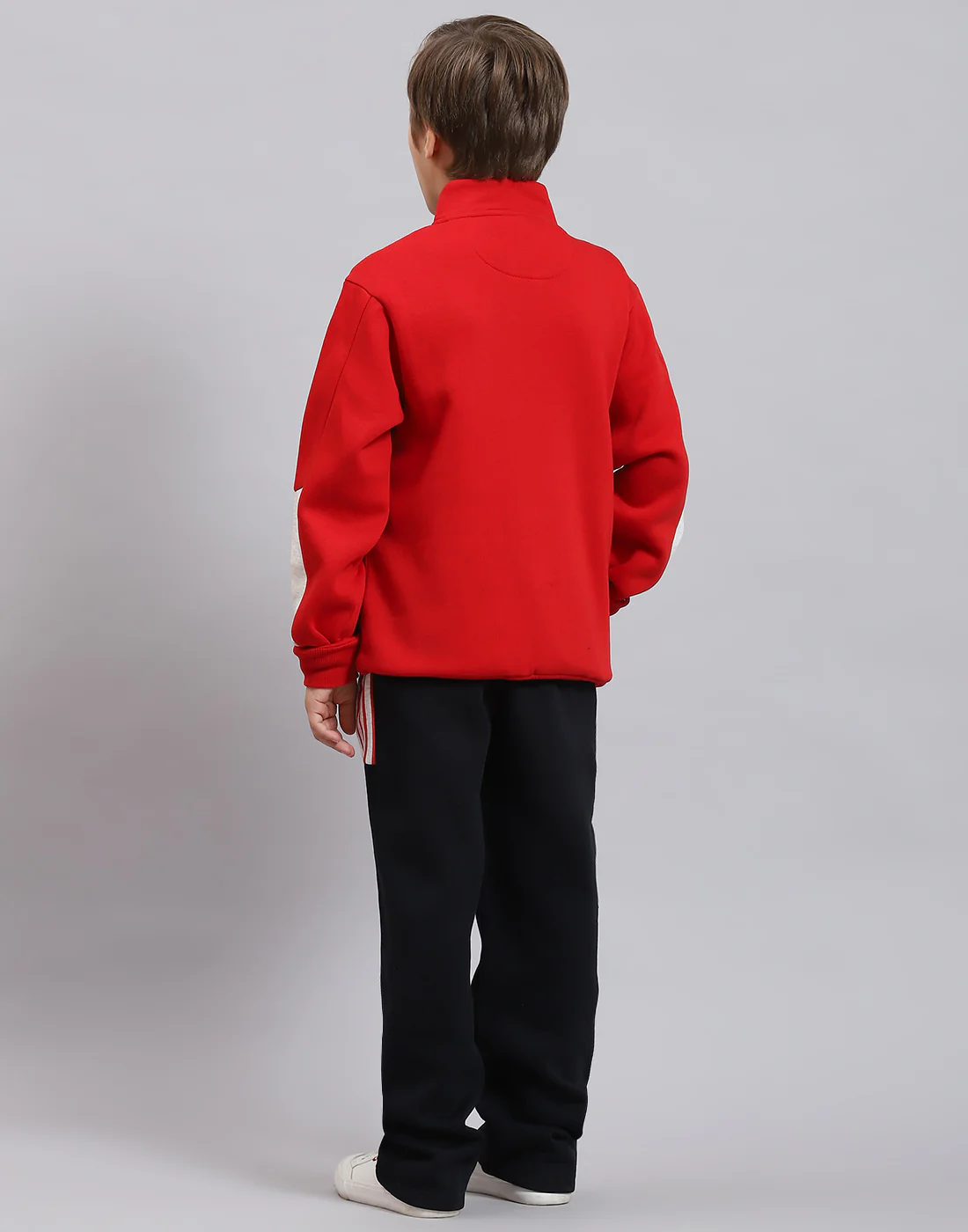 Boys Red Printed Stand Collar Full Sleeve Tracksuit - Image 6