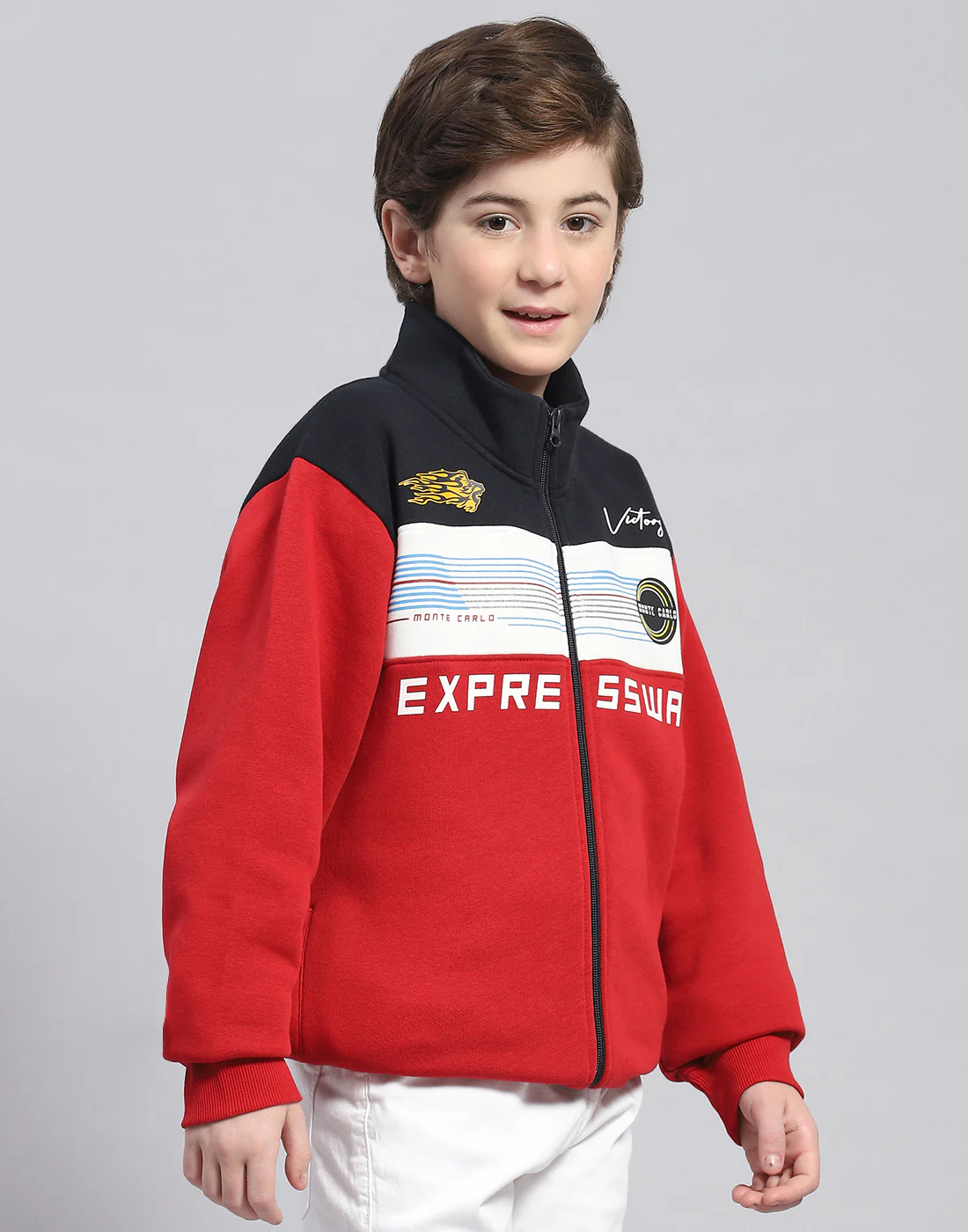 Boys Red Printed T Neck Full Sleeve Sweatshirt - Image 4