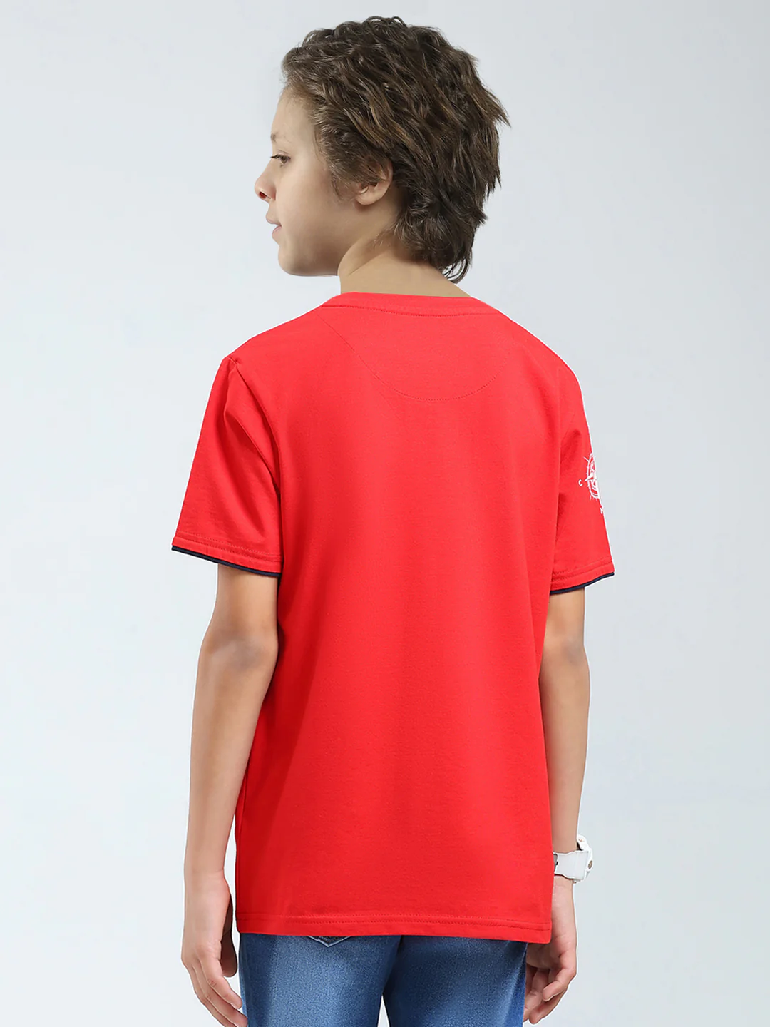 Boys Red Printed Round Neck Half Sleeve T-Shirt - Image 5