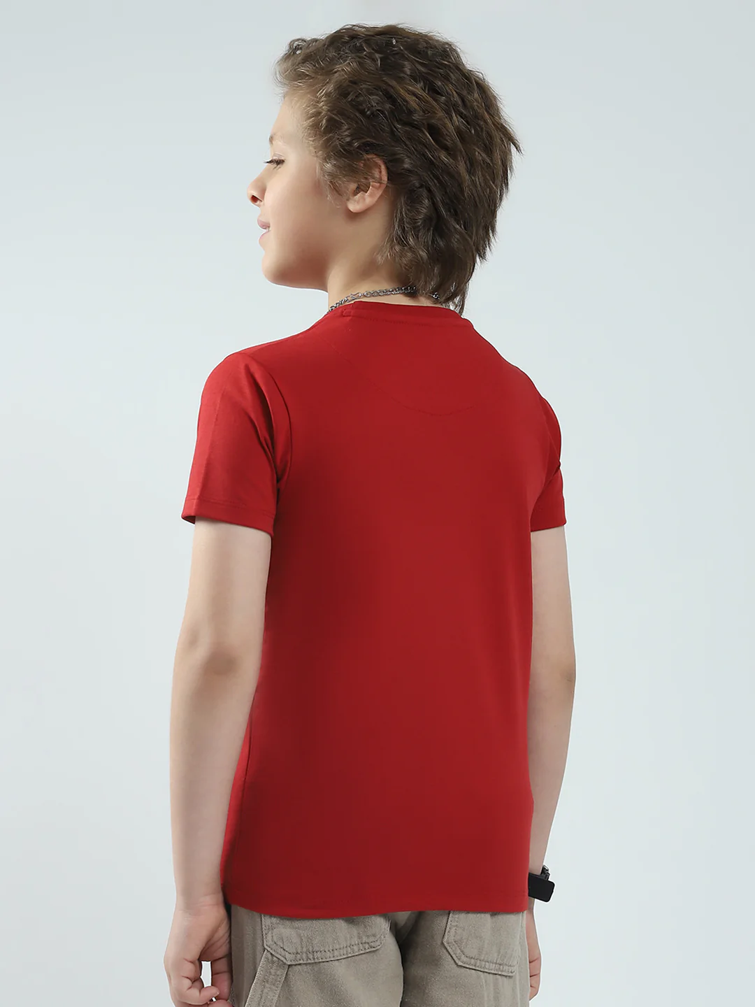 Boys Red Printed Round Neck Half Sleeve T-Shirt - Image 5