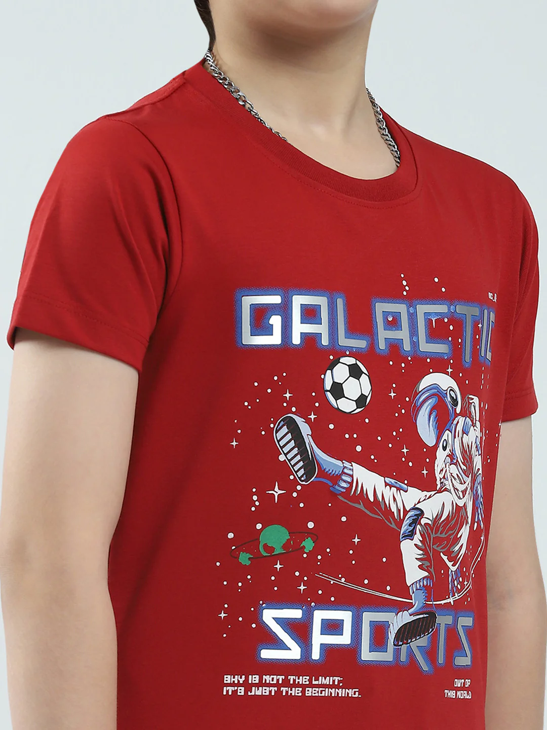 Boys Red Printed Round Neck Half Sleeve T-Shirt - Image 6