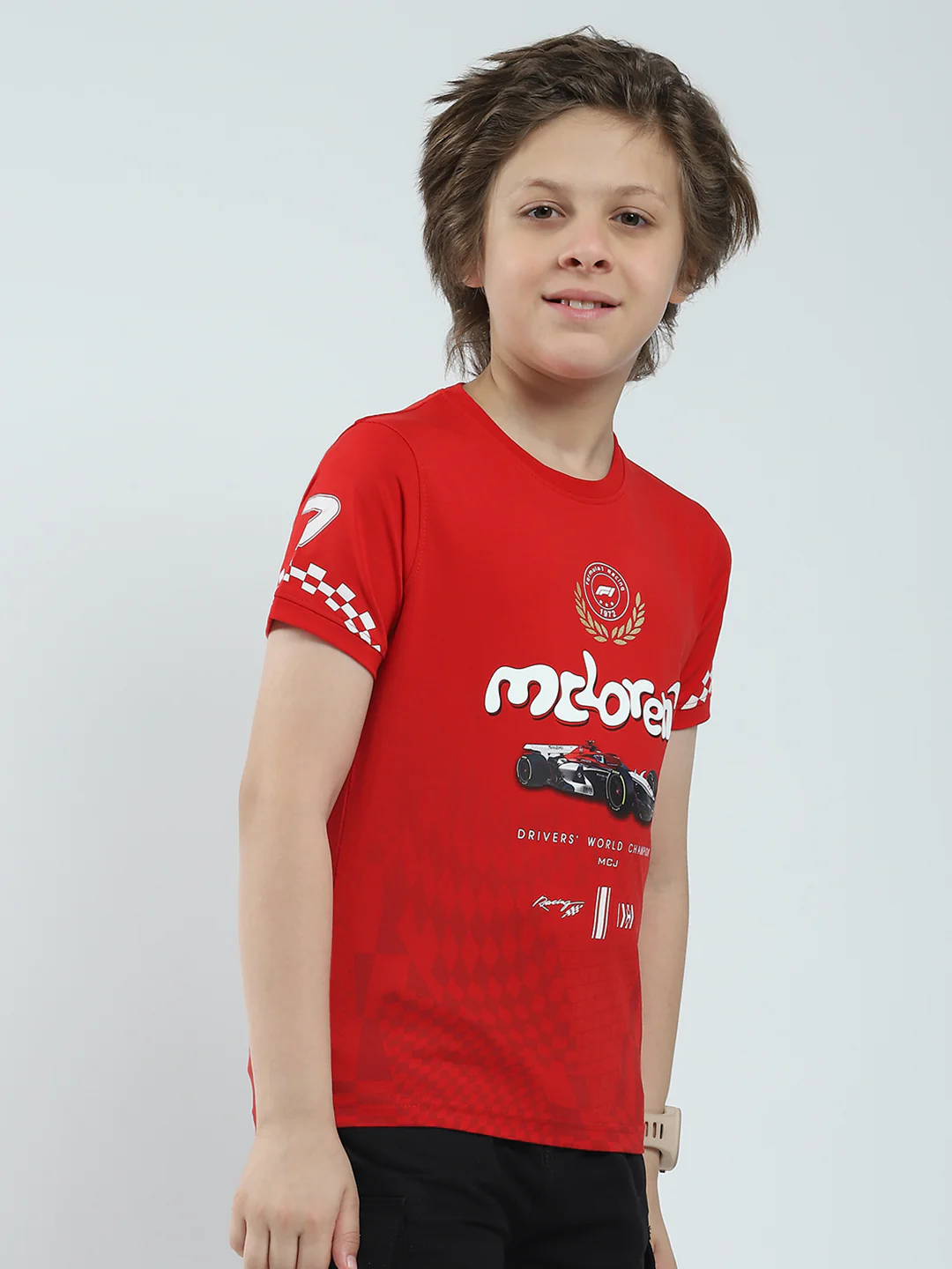 Boys Red Printed Round Neck Half Sleeve T-Shirt - Image 4