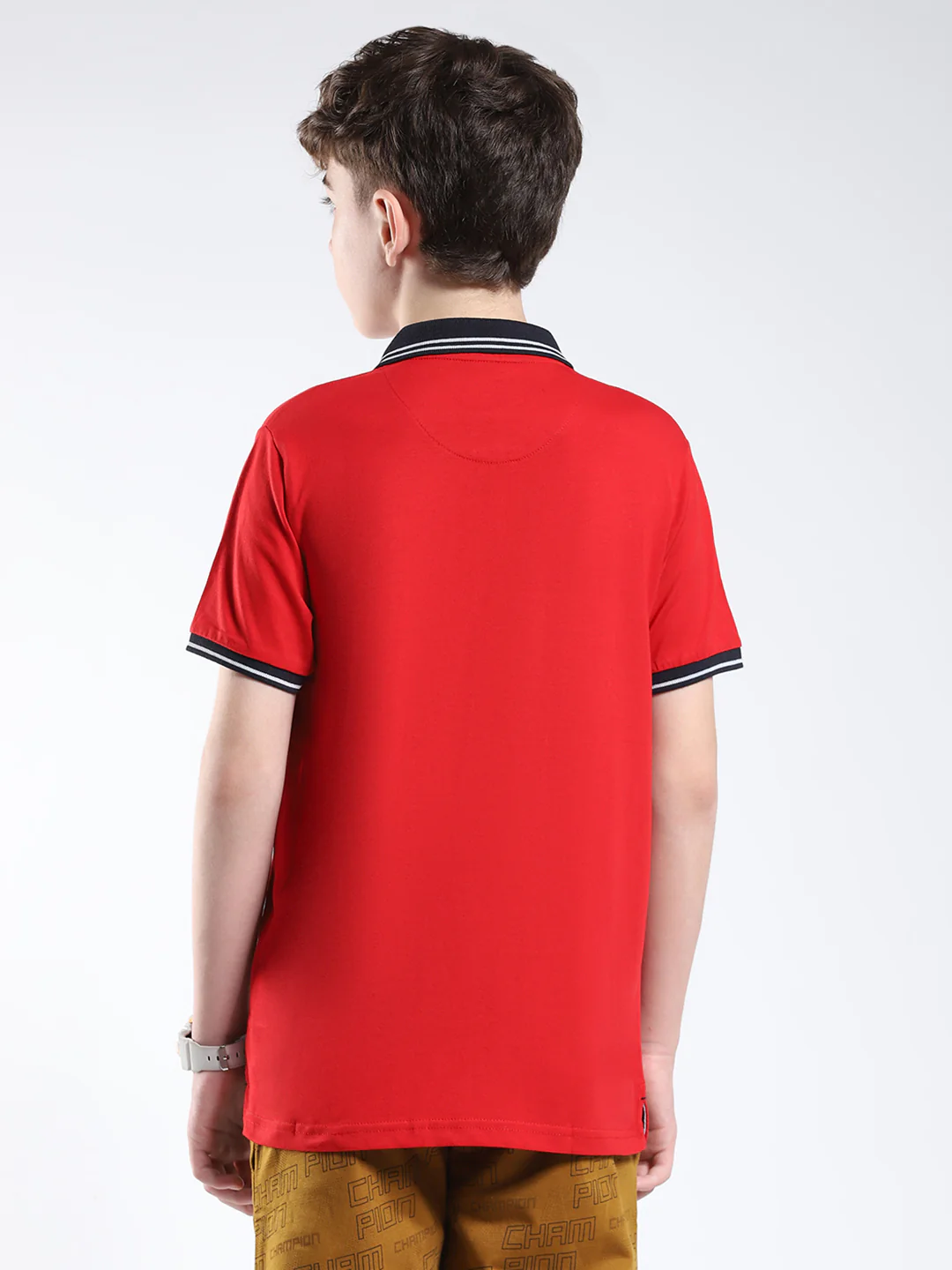 Boys Red Solid Collar Half Sleeve T-Shirt - Image 5