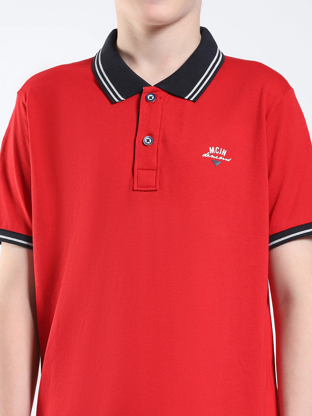 Boys Red Solid Collar Half Sleeve T-Shirt - Image 6