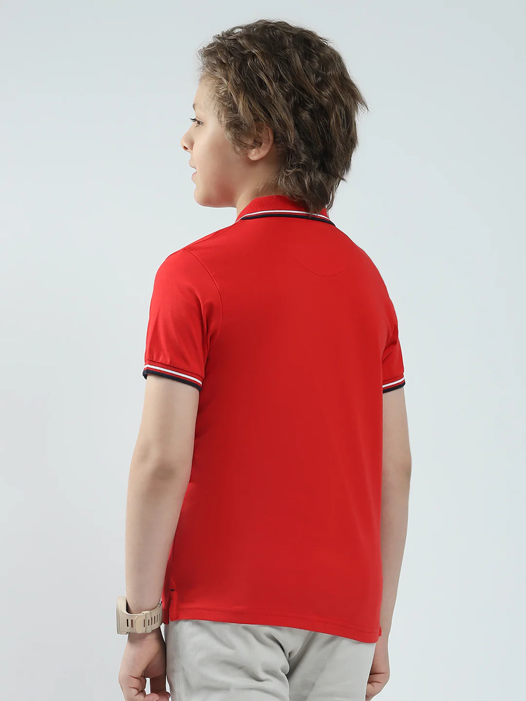 Boys Red Solid Collar Half Sleeve T-Shirt - Image 5