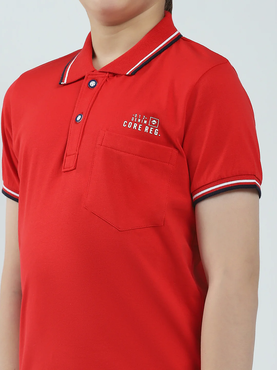 Boys Red Solid Collar Half Sleeve T-Shirt - Image 6