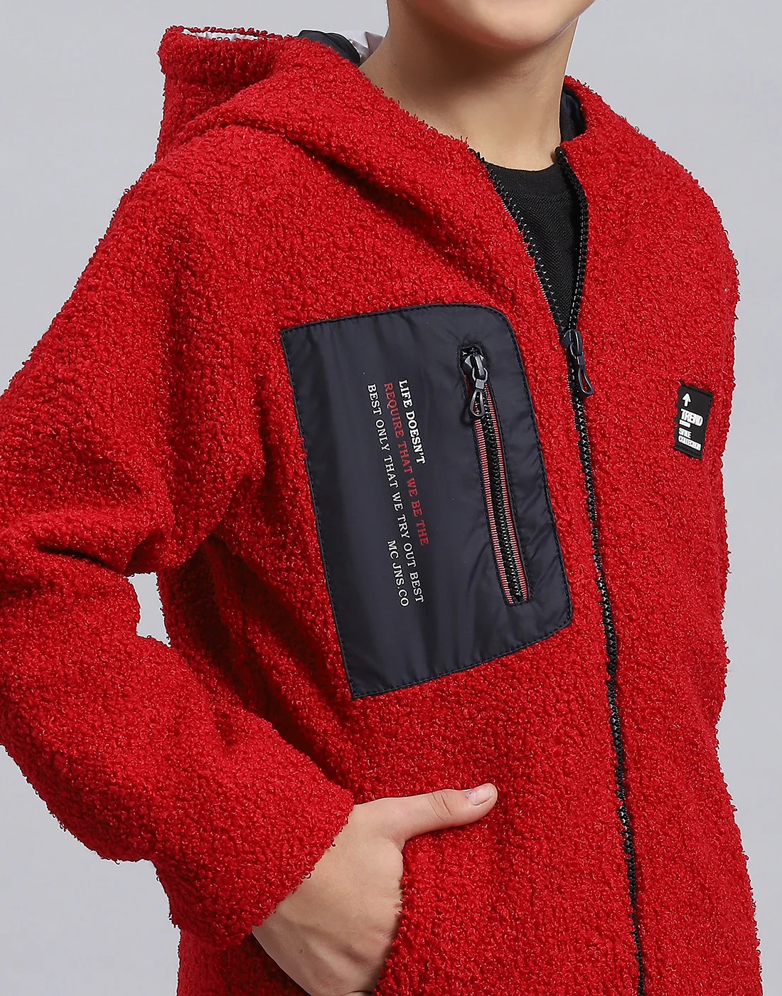 Boys Red Solid Hooded Full Sleeve Boys Jacket - Image 7