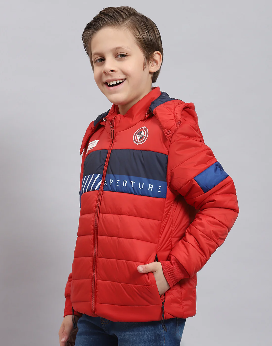 Boys Red Solid Hooded Full Sleeve Boys Jacket - Image 3