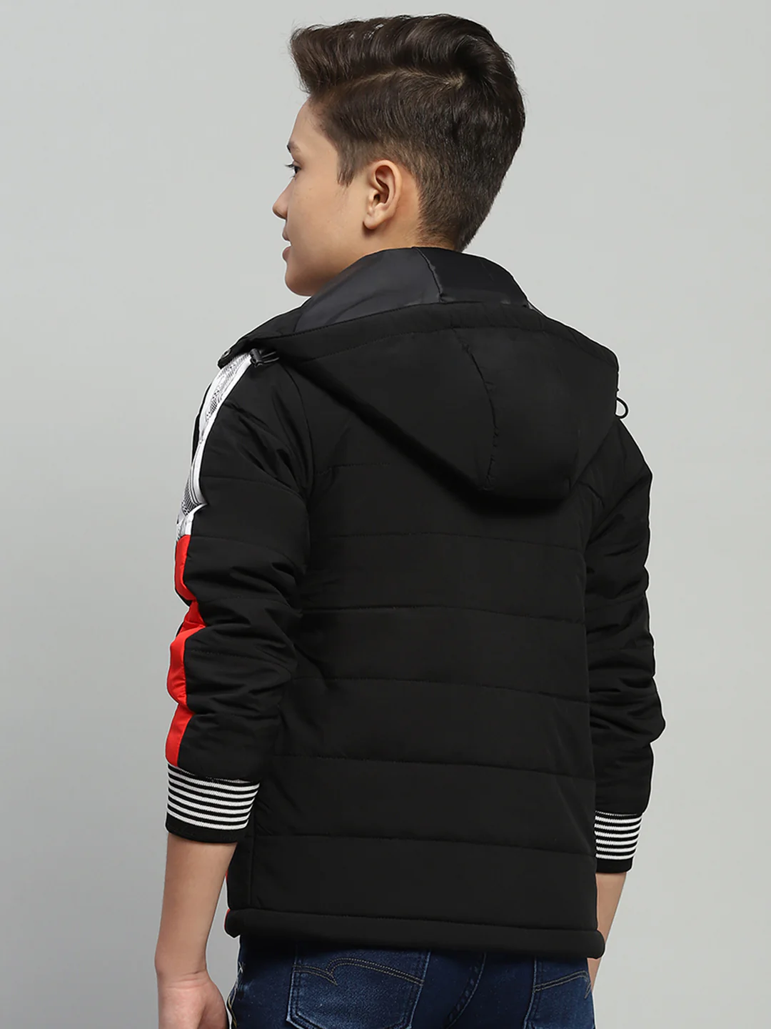 Boys Red Solid Hooded Full Sleeve Jacket - Image 4