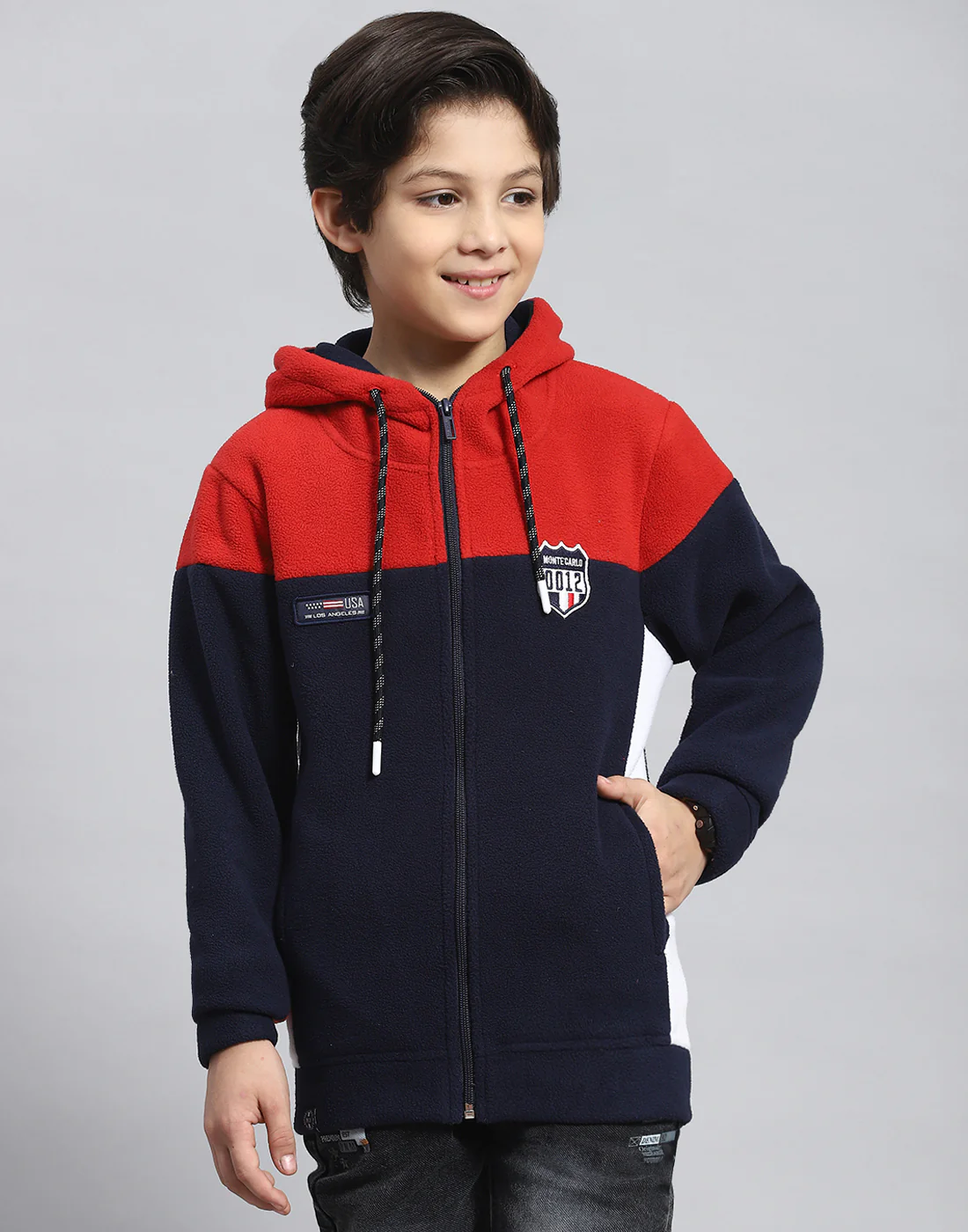 Boys Red Solid Hooded Full Sleeve Sweatshirt - Image 2