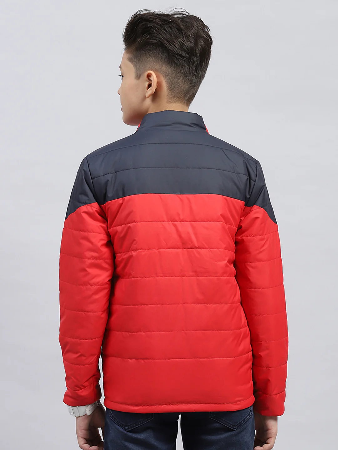 Boys Red Solid Mock Neck Full Sleeve Jacket - Image 5