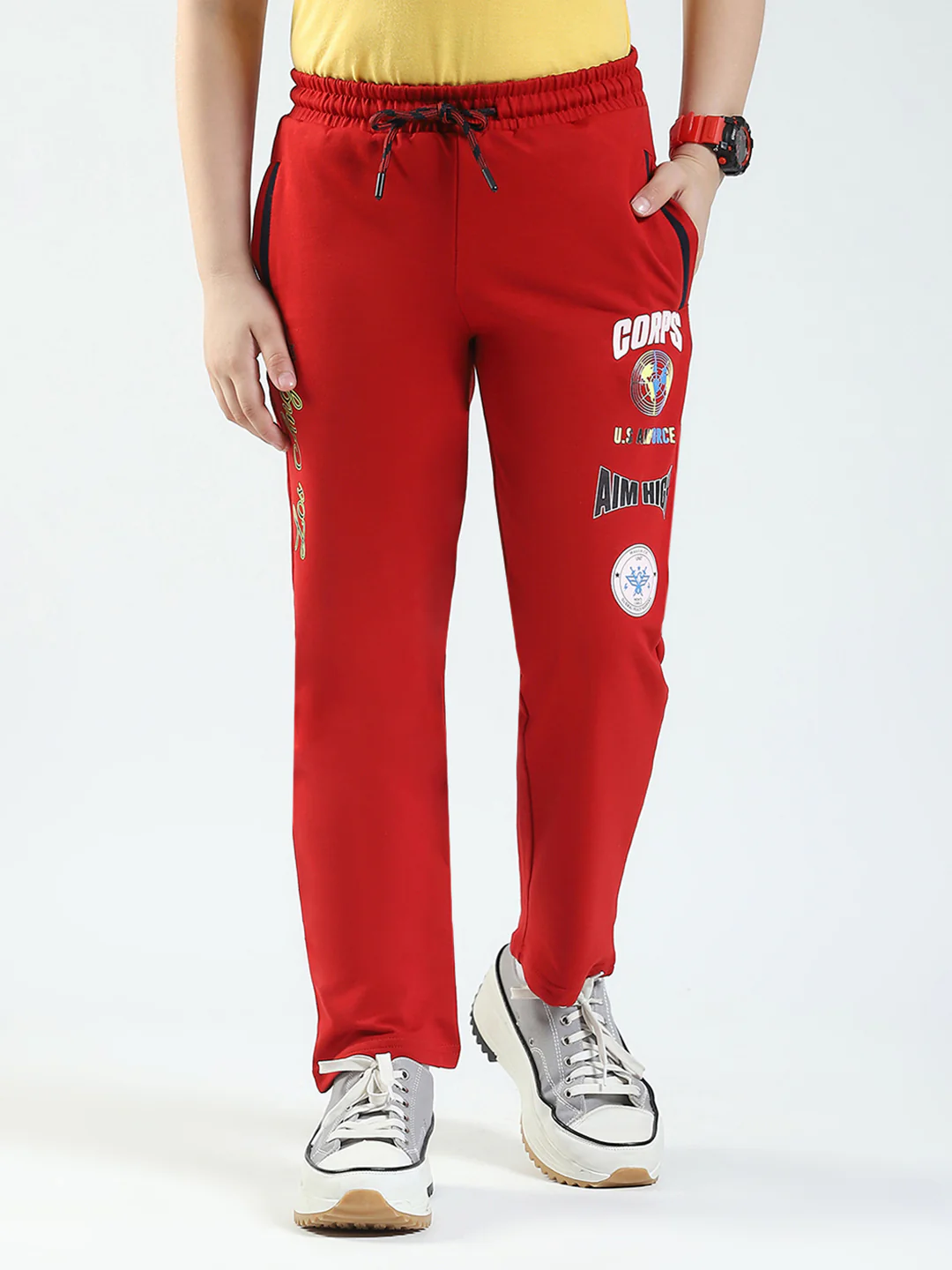 Boys Red Solid Regular Fit Lower