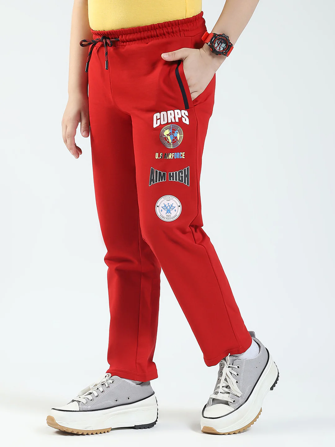 Boys Red Solid Regular Fit Lower - Image 3