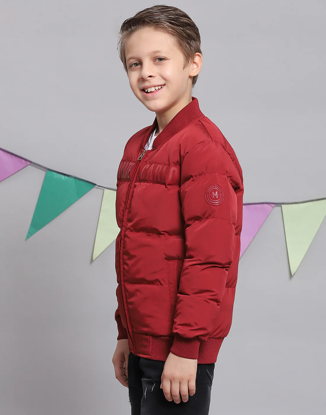 Boys Red Solid Stand Collar Full Sleeve Boys Jacket - Image 4