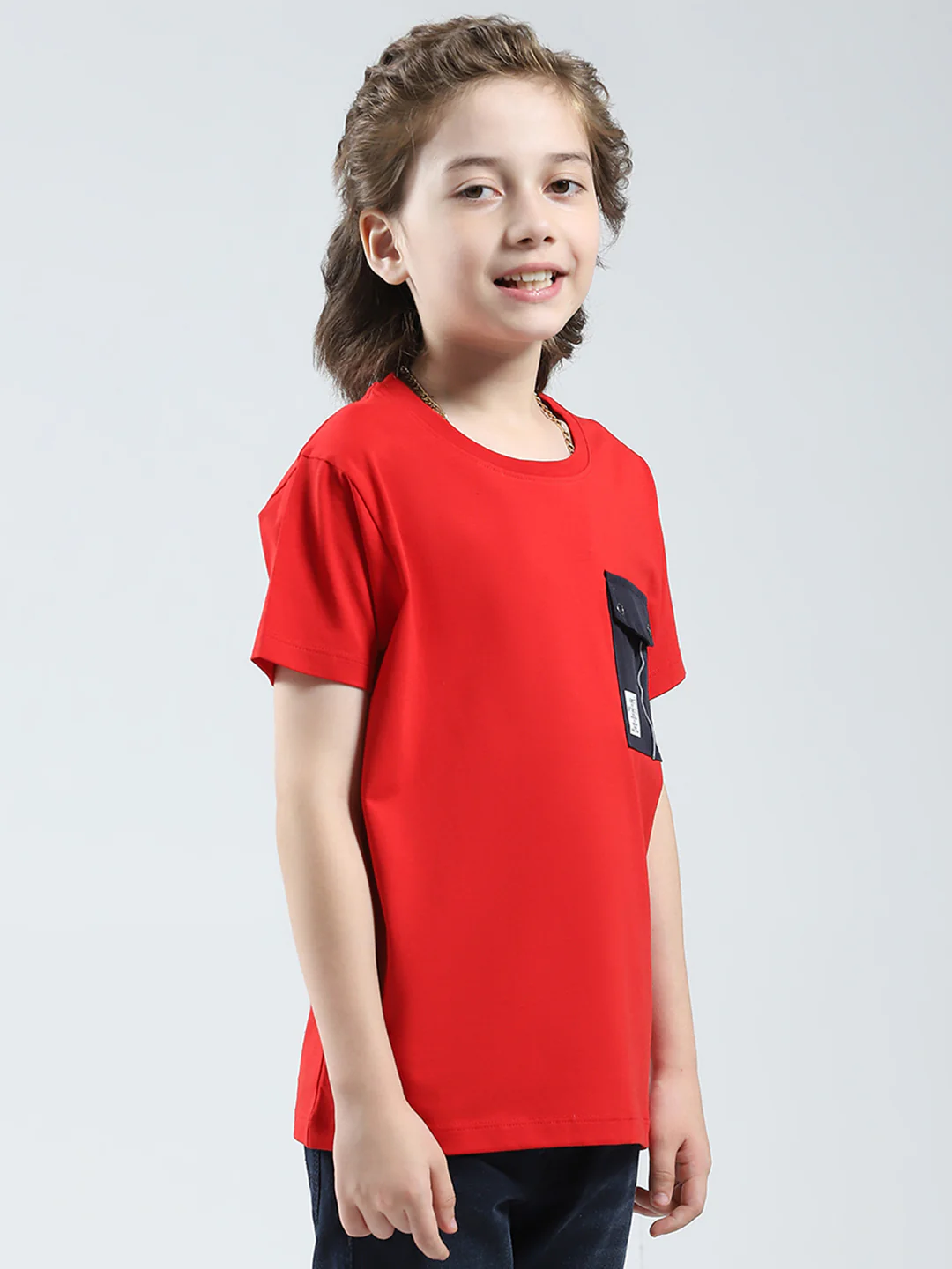Boys Red Solid Round Neck Half Sleeve T-Shirt - Image 4