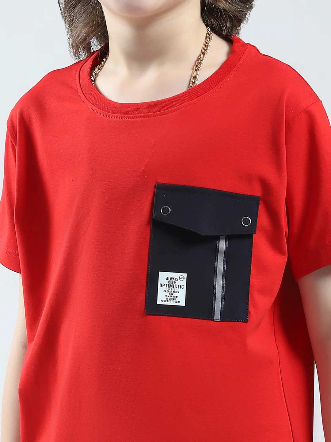 Boys Red Solid Round Neck Half Sleeve T-Shirt - Image 6
