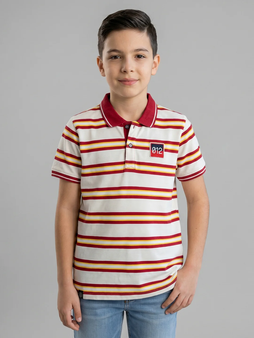 Boys Red Stripe Collar Half Sleeve T-Shirt