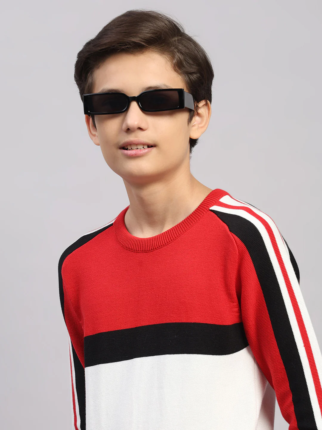 Boys Red Stripe Round Neck Full Sleeve Pullover - Image 6
