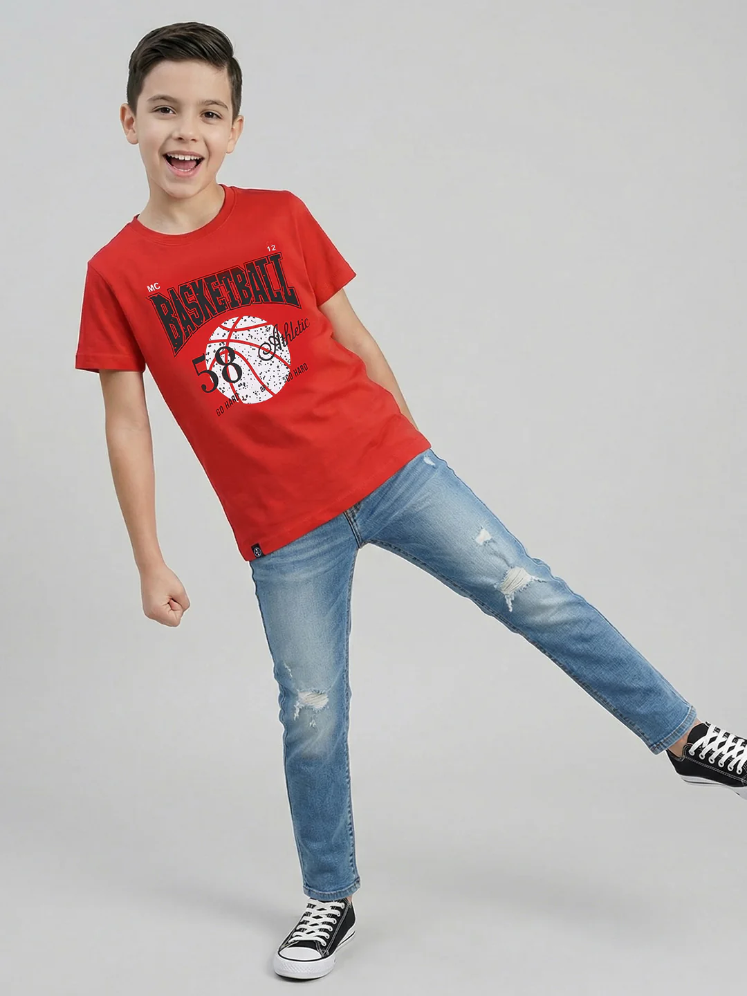 Boys Red & White Printed Round Neck Half Sleeve T-Shirt (Pack of 2) - Image 4