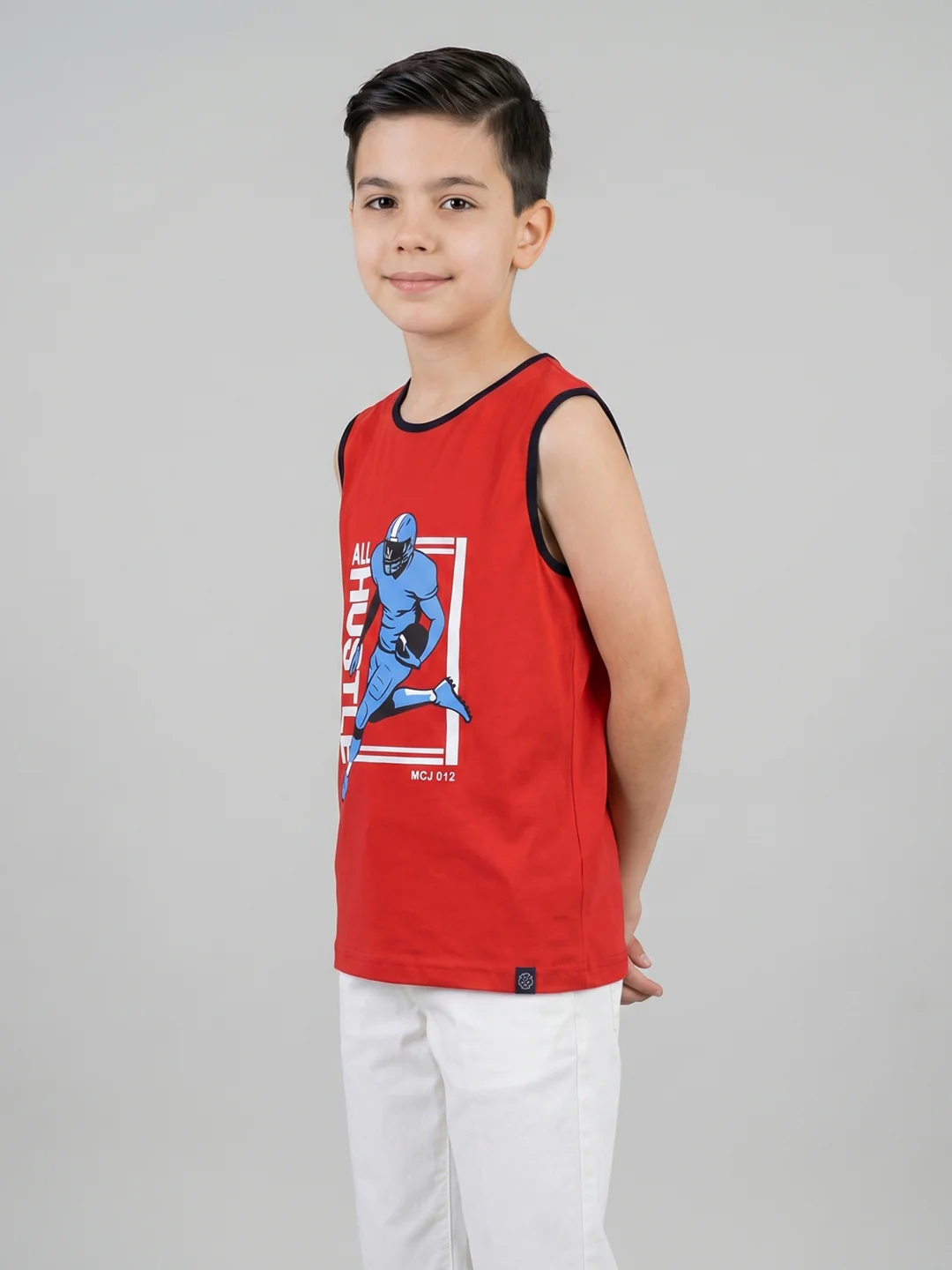 Boys Red & White Printed Round Neck Sleeveless T-Shirt (Pack of 2) - Image 2