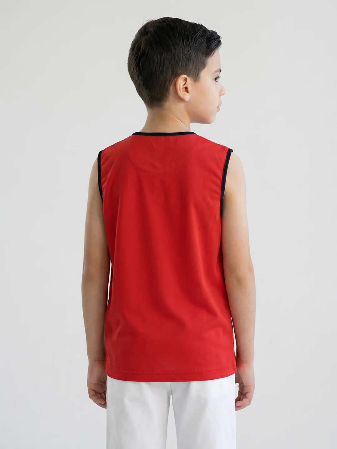Boys Red & White Printed Round Neck Sleeveless T-Shirt (Pack of 2) - Image 4
