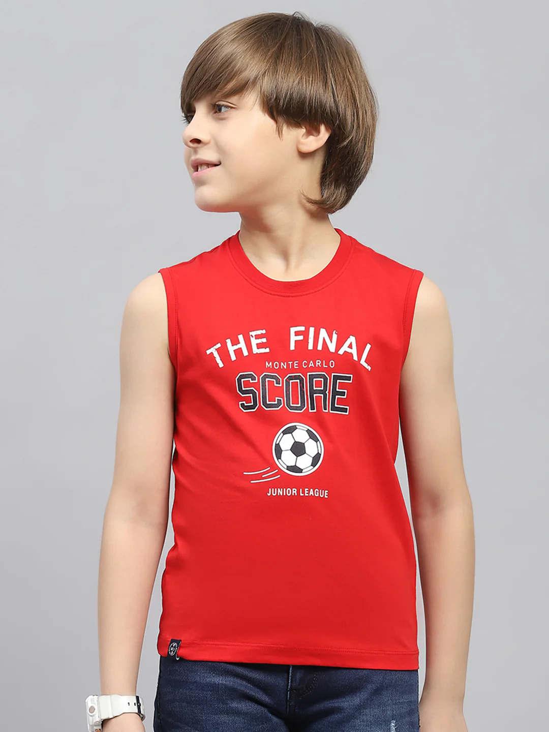 Boys Red & White Printed Round Neck Sleeveless T-Shirt (Pack of 2) - Image 3