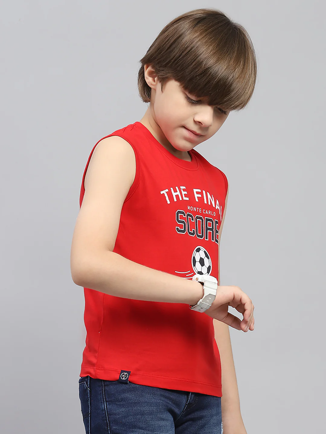 Boys Red & White Printed Round Neck Sleeveless T-Shirt (Pack of 2) - Image 5