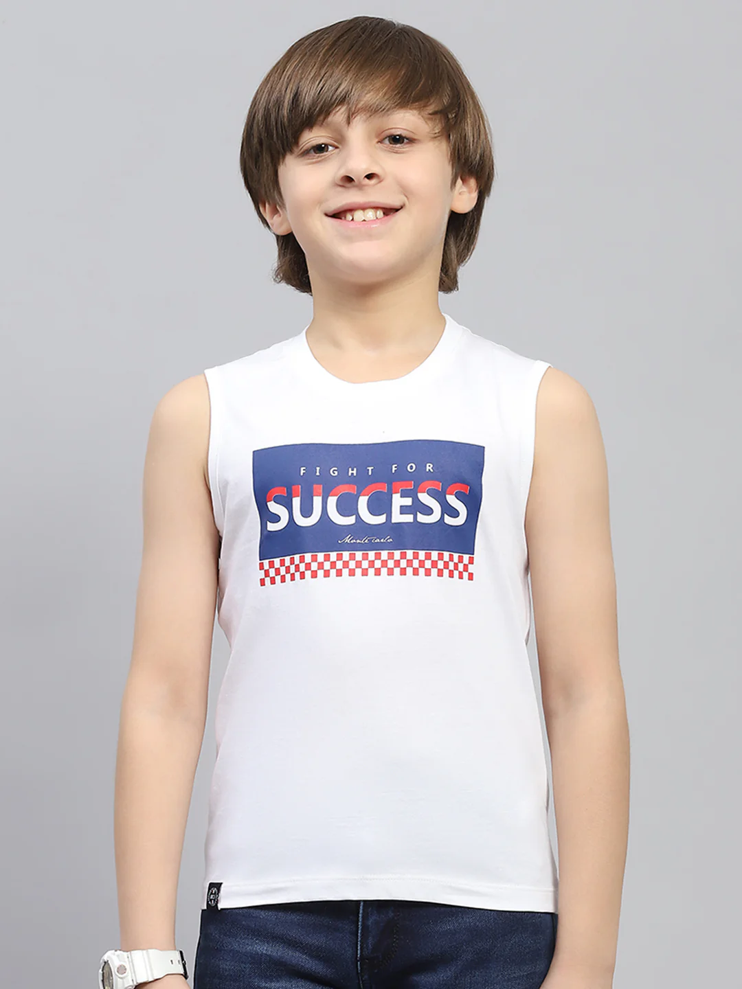 Boys Red & White Printed Round Neck Sleeveless T-Shirt (Pack of 2) - Image 8