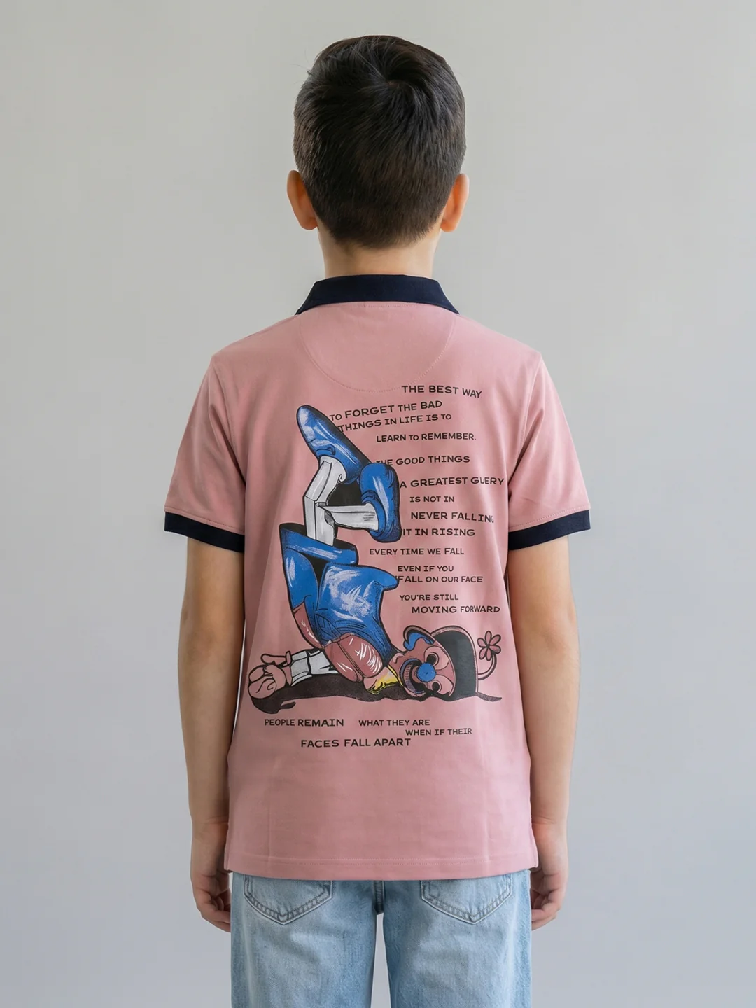 Boys Rose Red Printed Collar Half Sleeve T-Shirt - Image 4