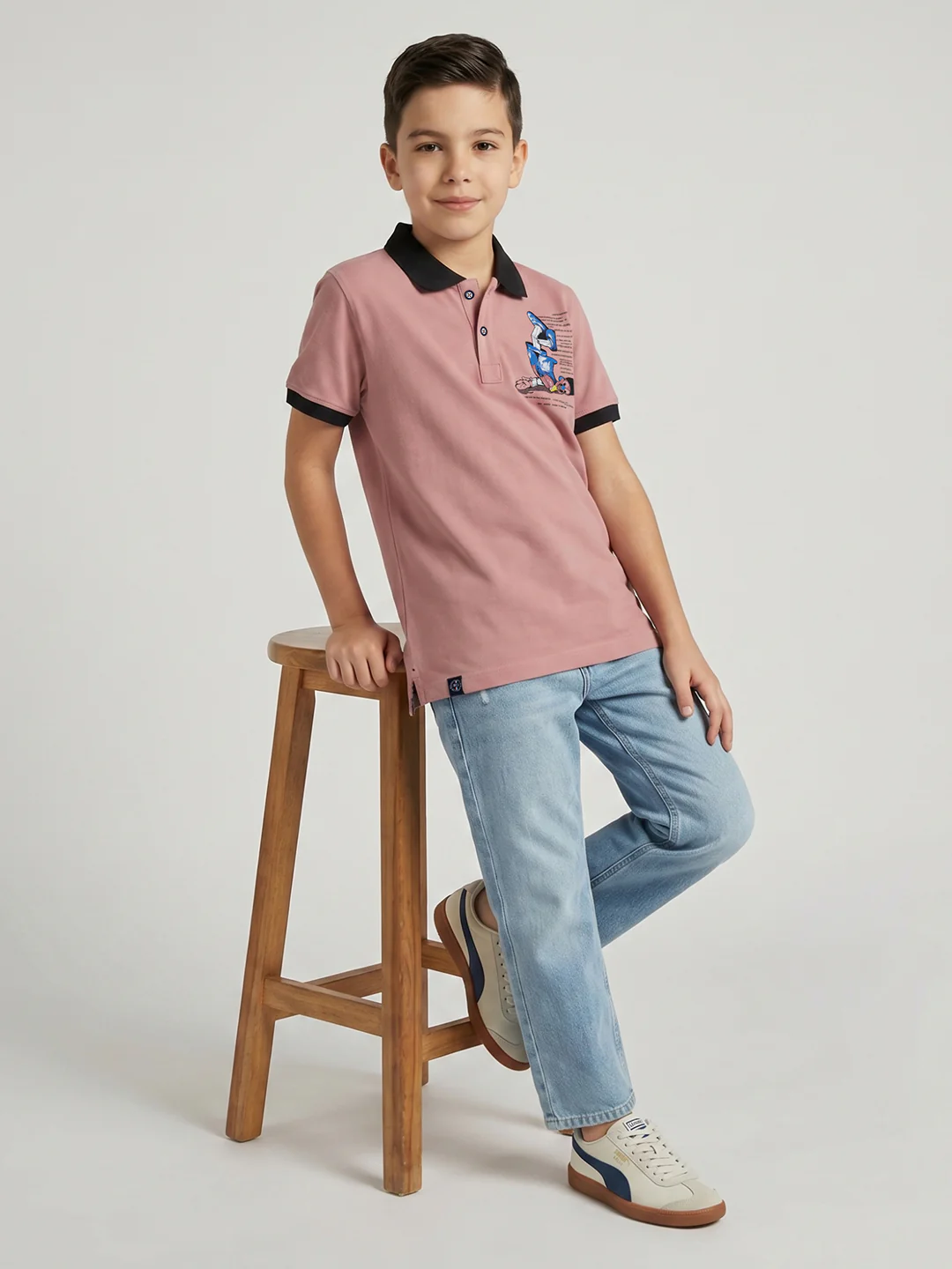 Boys Rose Red Printed Collar Half Sleeve T-Shirt - Image 5