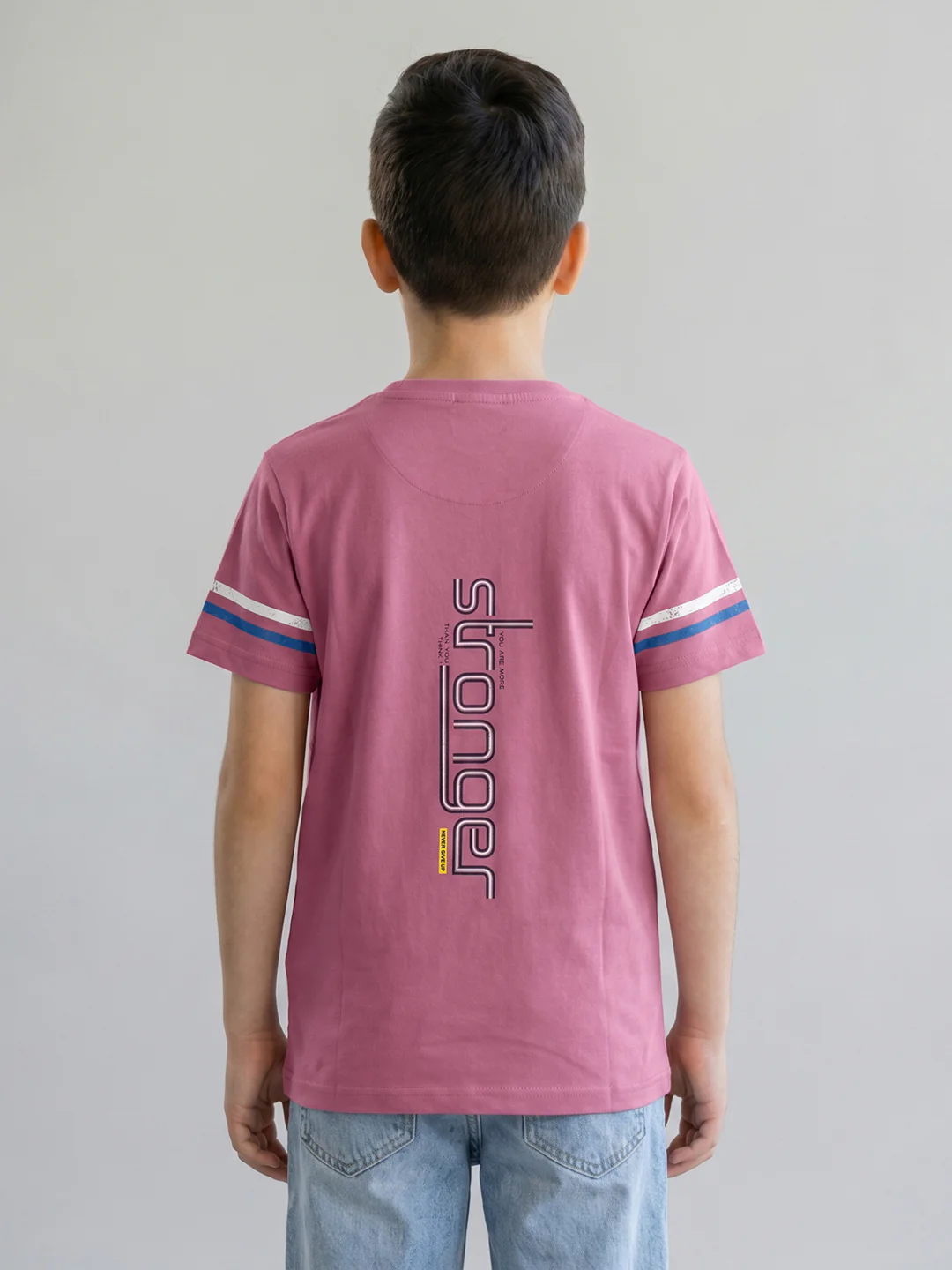 Boys Rose Red Printed Round Neck Half Sleeve T-Shirt - Image 4