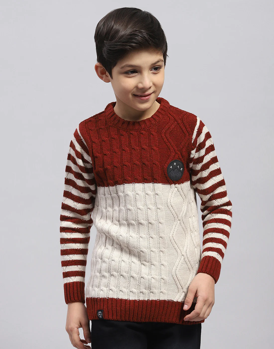 Boys Rust Cable Round Neck Full Sleeve Pullover - Image 2