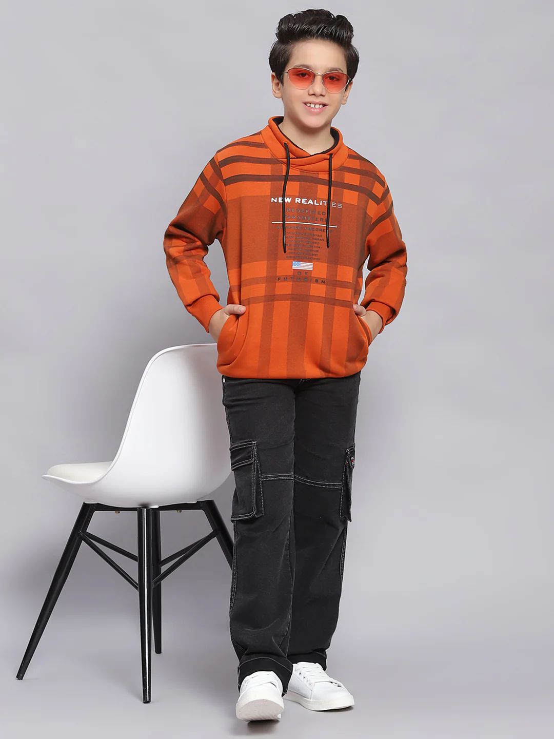 Boys Rust Check F Neck Full Sleeve Sweatshirt - Image 2