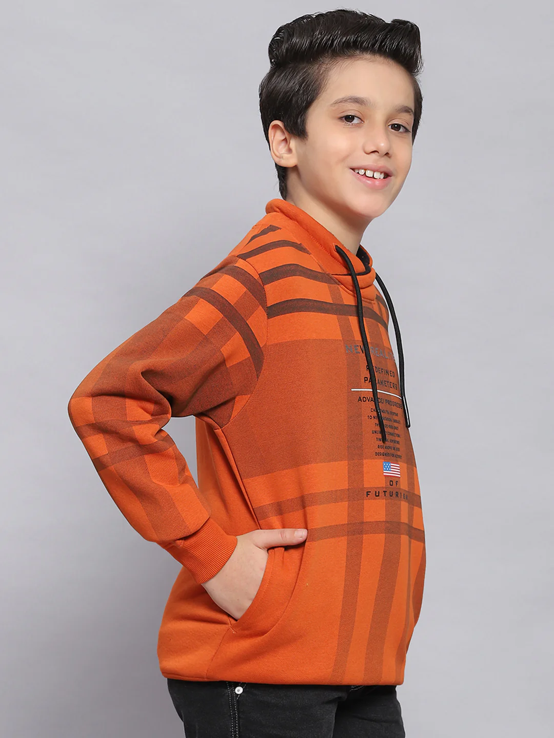 Boys Rust Check F Neck Full Sleeve Sweatshirt - Image 4