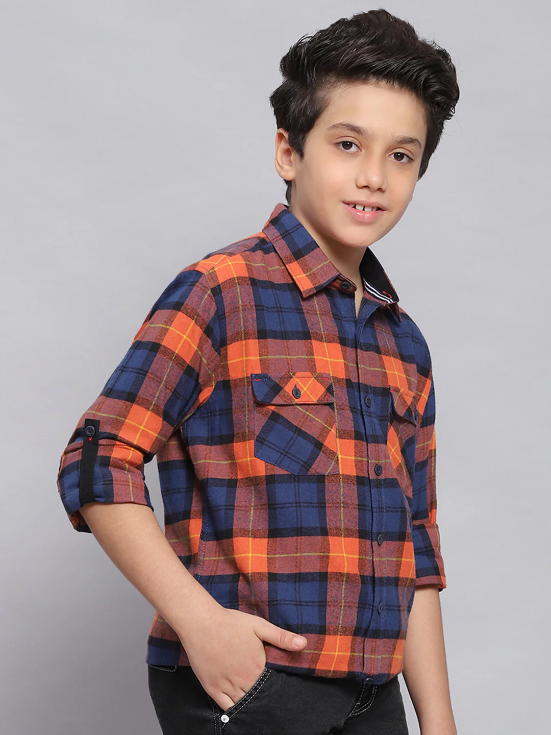 Boys Rust Check Spread Collar Full Sleeve Shirts - Image 4