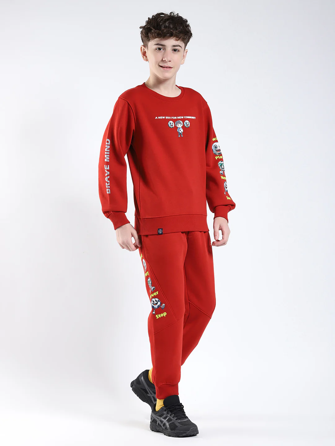 Boys Rust Printed Collar Full Sleeve Winter Tracksuit - Image 4