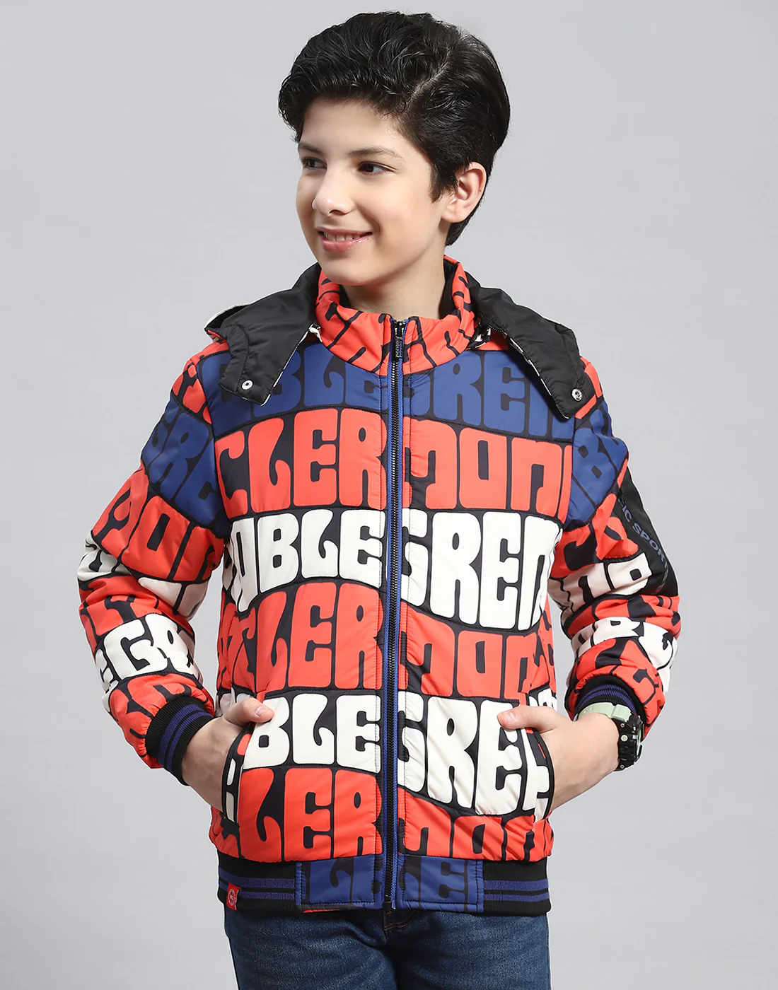 Boys Rust Printed Hooded Full Sleeve Boys Jacket - Image 2