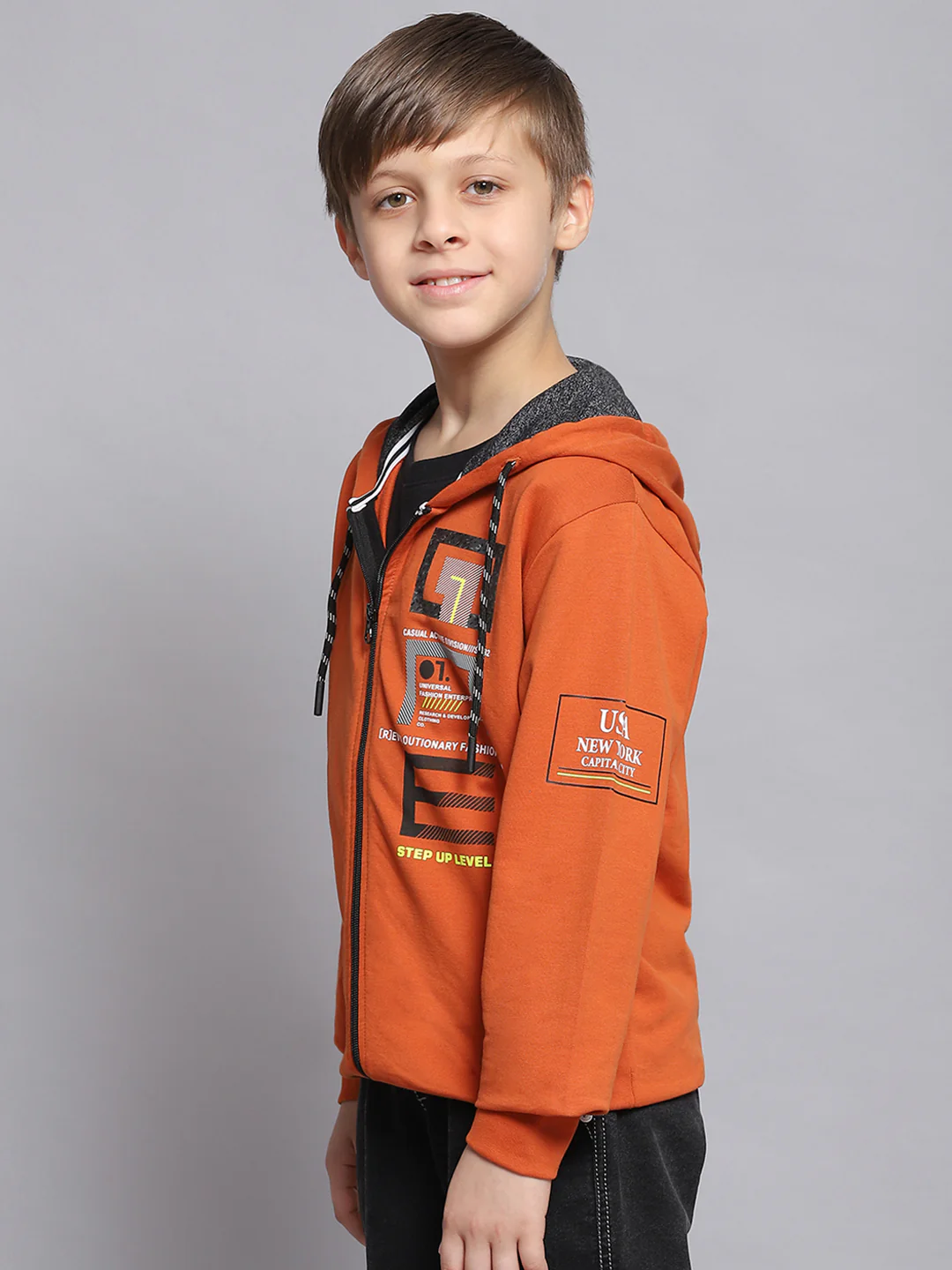 Boys Rust Printed Hooded Full Sleeve Sweatshirt - Image 3