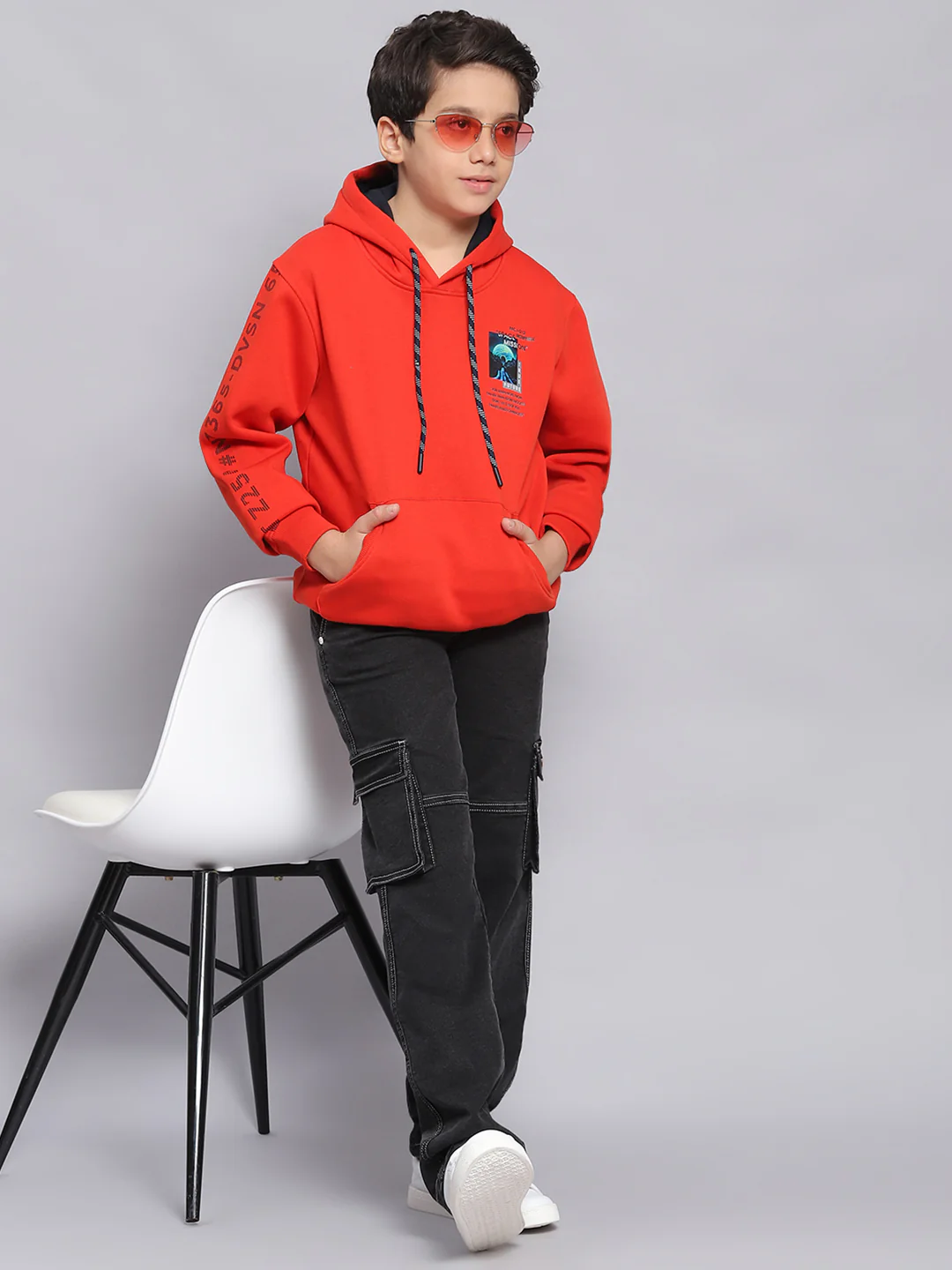 Boys Rust Printed Hooded Full Sleeve Sweatshirt - Image 2