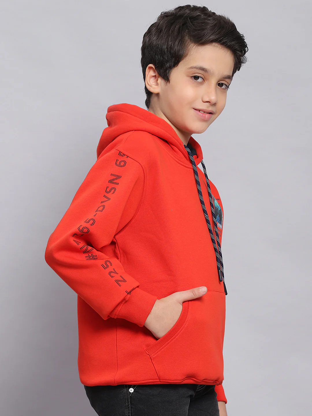 Boys Rust Printed Hooded Full Sleeve Sweatshirt - Image 4