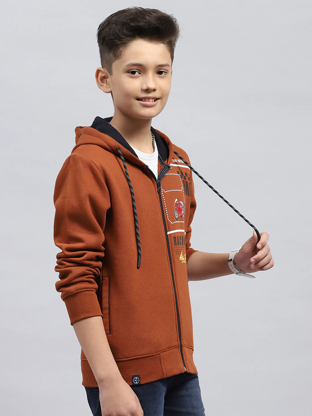 Boys Rust Printed Hooded Full Sleeve Sweatshirt - Image 4