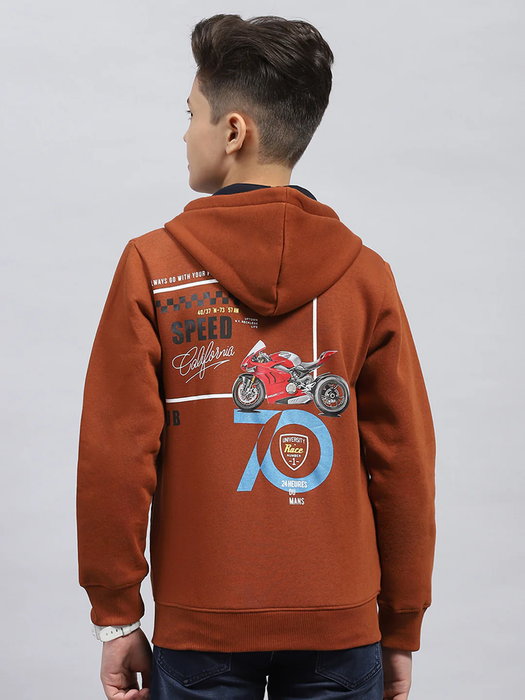 Boys Rust Printed Hooded Full Sleeve Sweatshirt - Image 5