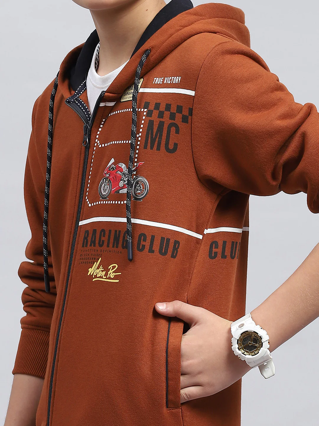 Boys Rust Printed Hooded Full Sleeve Sweatshirt - Image 7