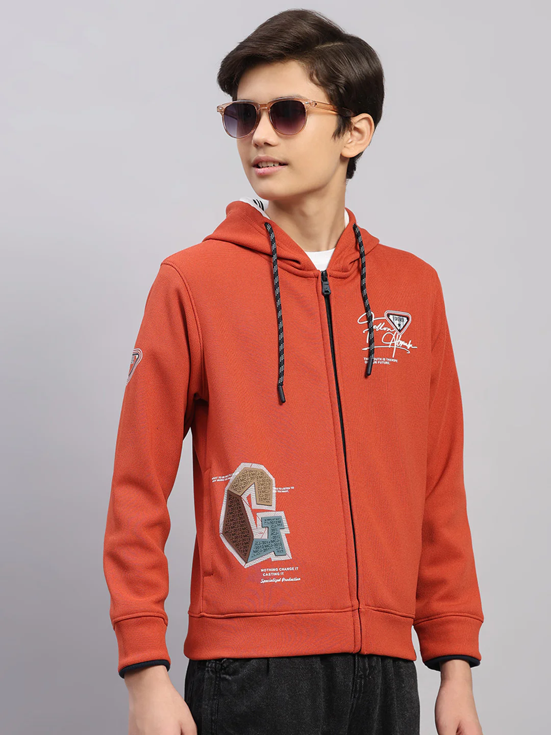 Boys Rust Printed Hooded Full Sleeve Sweatshirt - Image 4