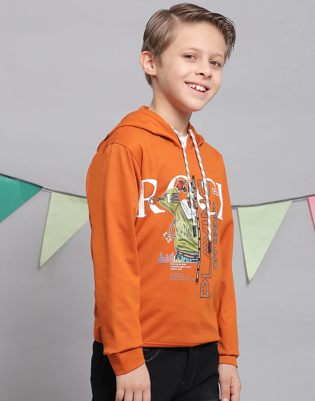 Boys Rust Printed Hooded Full Sleeve T-Shirts - Image 5