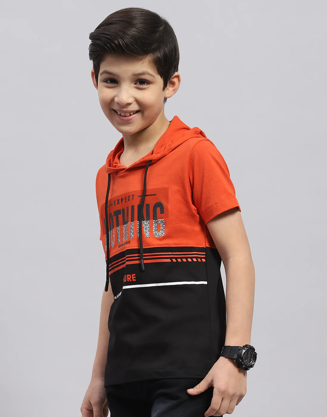 Boys Rust Printed Hooded Half Sleeve T-Shirt - Image 3