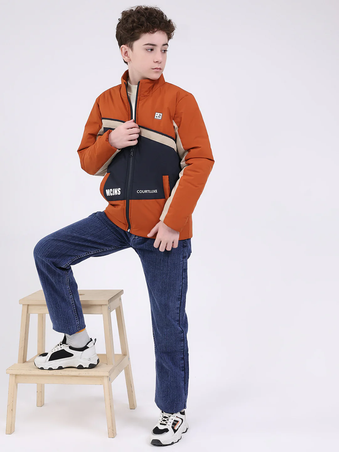 Boys Rust Printed Mock Neck Full Sleeve Jacket - Image 2